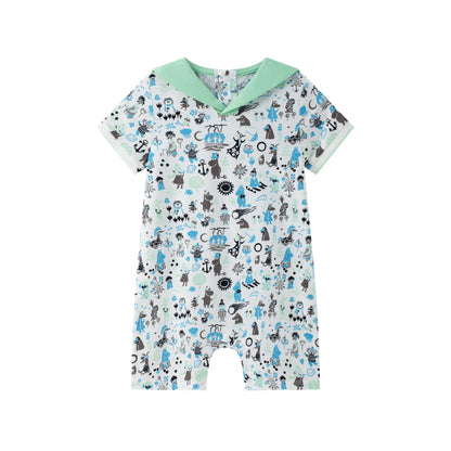 Baby Boy Moomin All Over Print Romper With Shape Collar