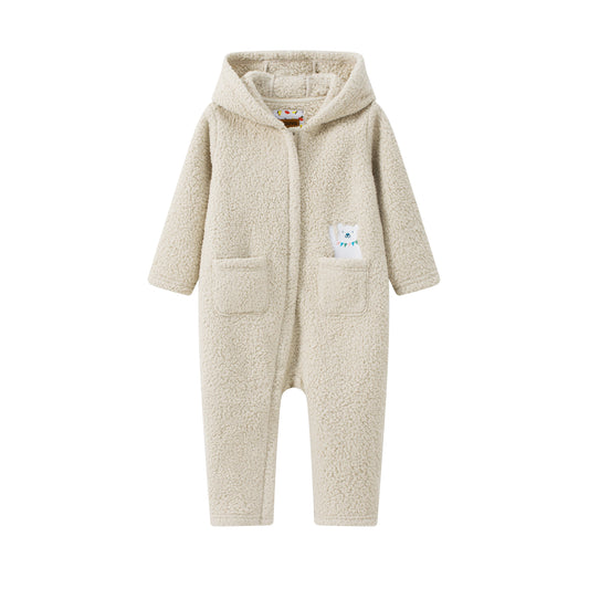 Bear-Embroidered Teddy Pramsuit