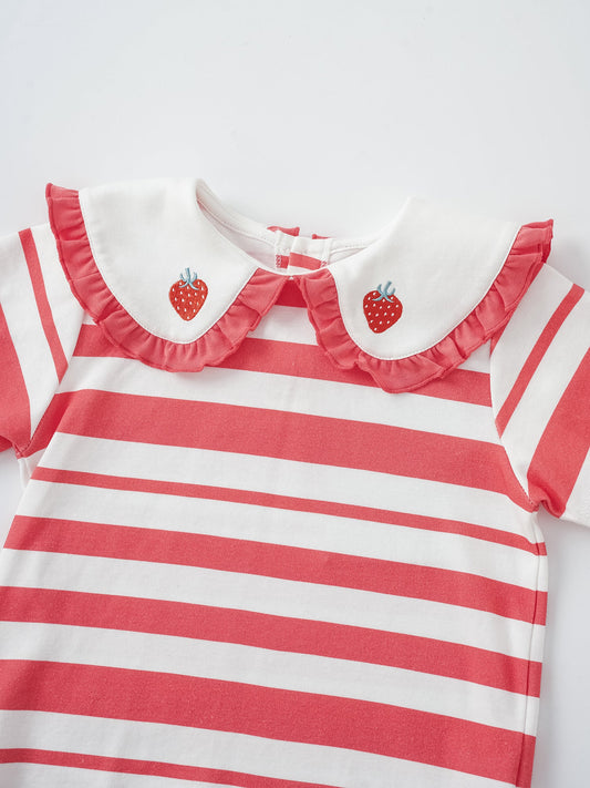 Kid Puritan Collar Short Sleeve Stripe Print Top