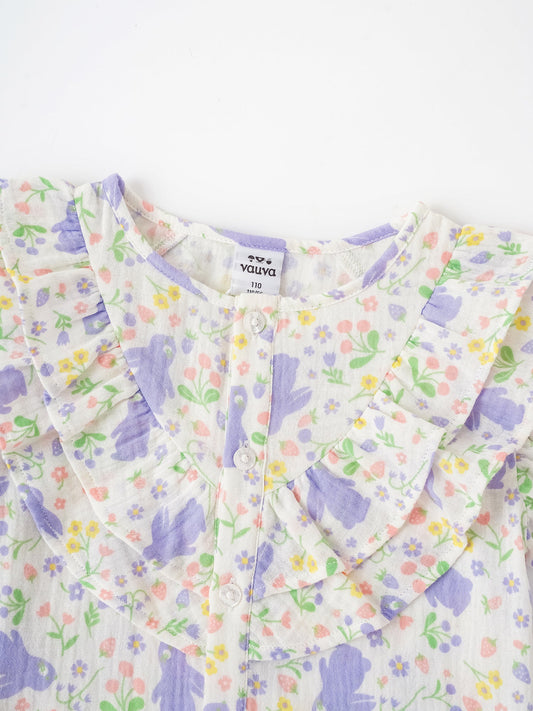 Kid All-Over Bunny Print Frills Top