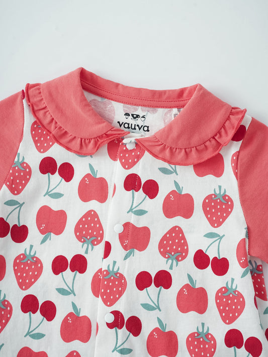 Baby Peter Pan Collar Short Sleeve All-Over Berries Print Romper