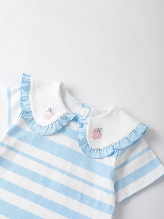 Kid Puritan Collar Short Sleeve Stripe Print Top