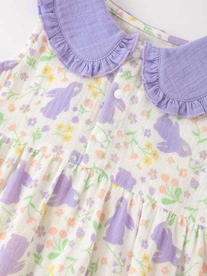 Baby Babydoll Collar Sleeveless All-Over Bunny Print Dress & Knicker Set