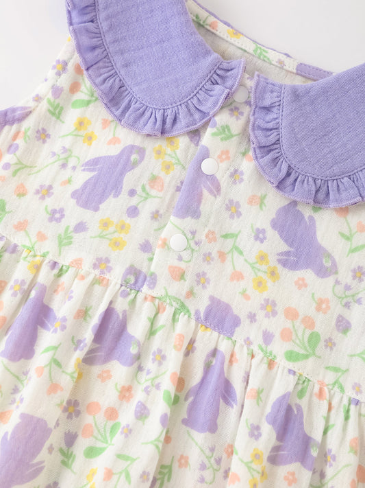 Baby Babydoll Collar Sleeveless All-Over Bunny Print Dress & Knicker Set