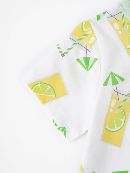 Baby Short Sleeve All-Over Lemon Tea Print Romper