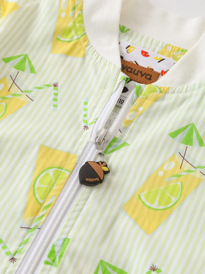 Kid All-Over Lemon Tea Print Zipped Bomber Jacket