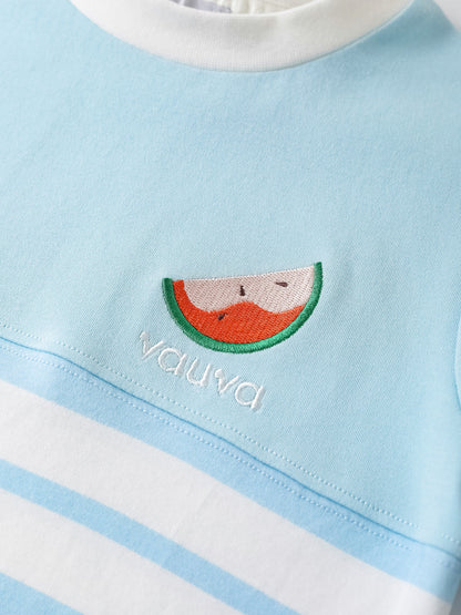 Kid Short Sleeve Watermelon Embroidery Two-Tone Tee