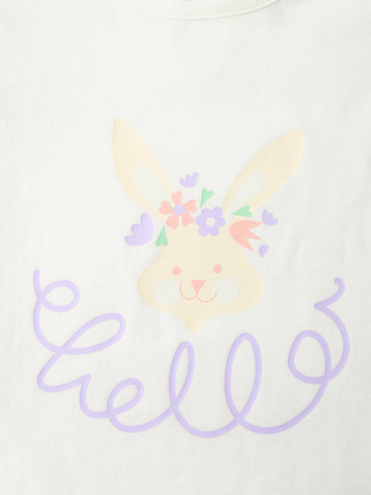 Kid Lace Cap Sleeve Bunny Print Tee
