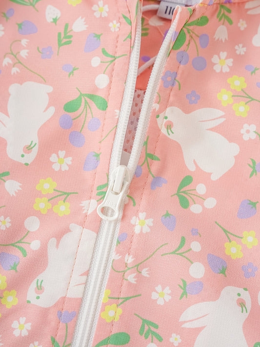 Kid All-Over Bunny Print Frills Zipped Windbreaker