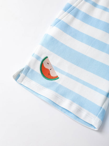 Kid Watermelon Embroidery Stripe Print Shorts