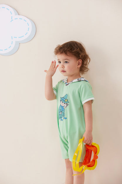Baby Boy Snufkin Print Shawl Collar Romper