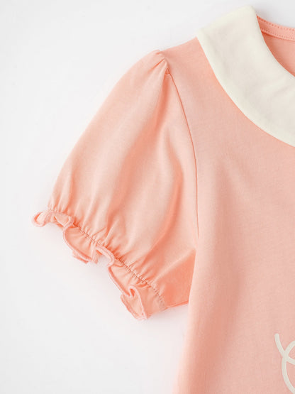 Kid Signature Collar Short Sleeve Bunny Print Tee