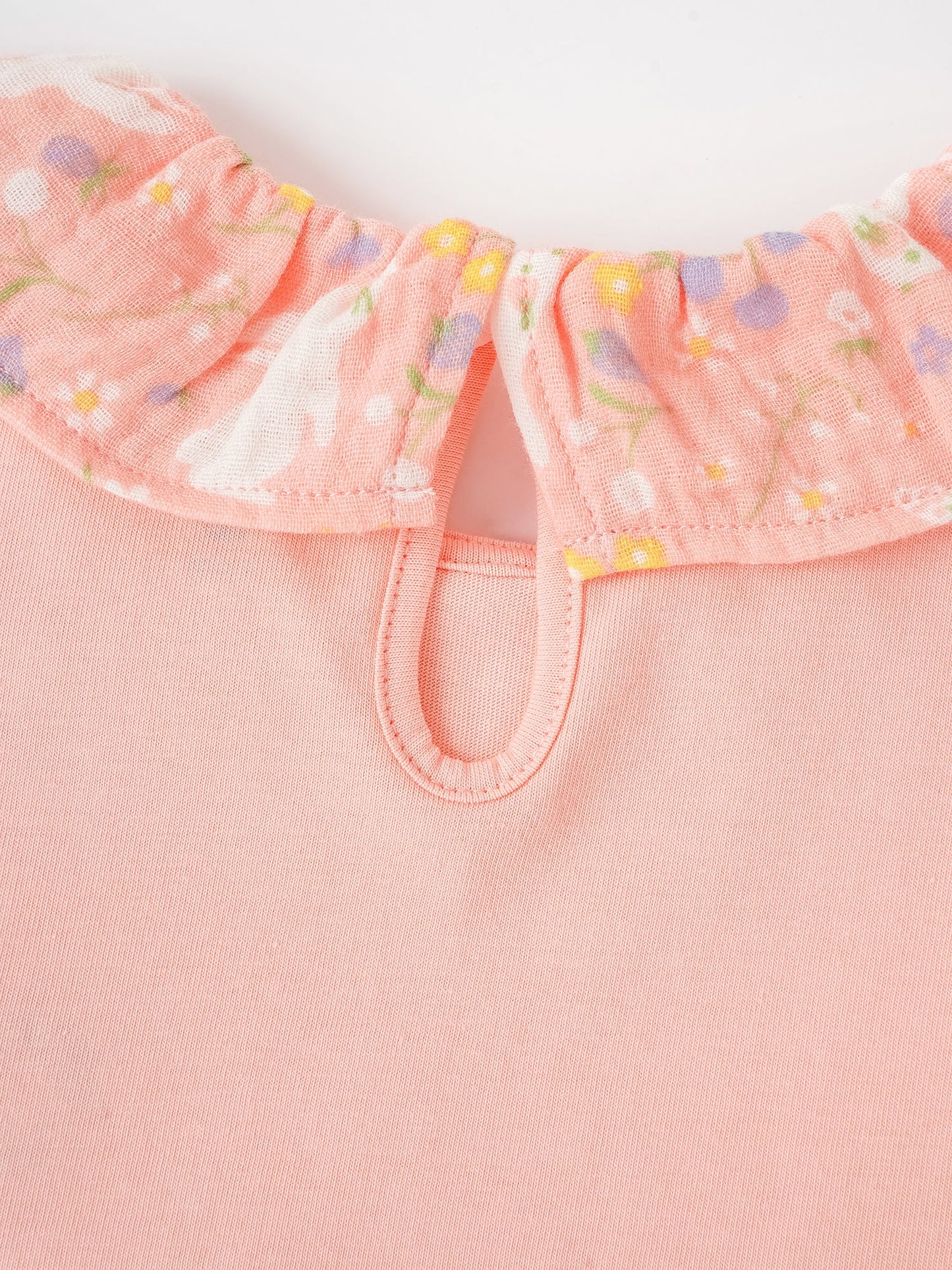 Kid Ruffle Collar Short Sleeve Bunny Print Tee