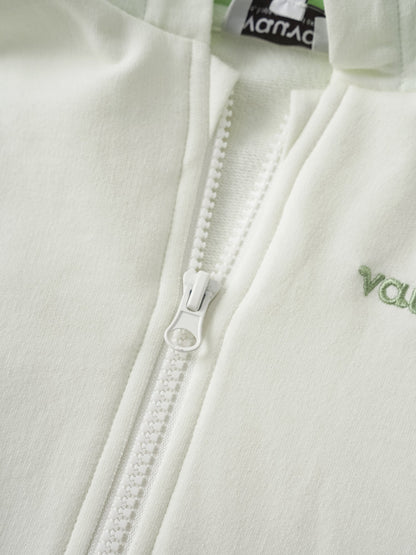 Kid Short Sleeve Logo Embroidery Zipped Hoodie