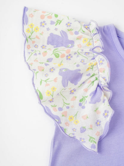 Kid Ruffle Cap Sleeve Bunny Print Dress