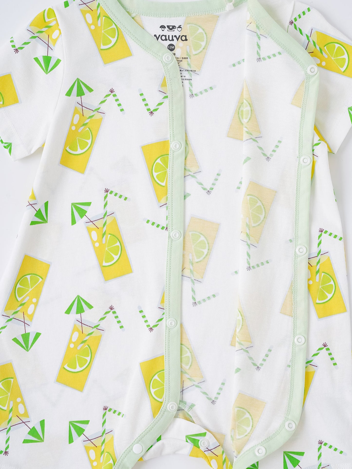 Baby Short Sleeve All-Over Lemon Tea Print Romper