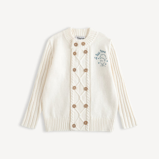 Embroidered Stand-Up Collar Cardigan