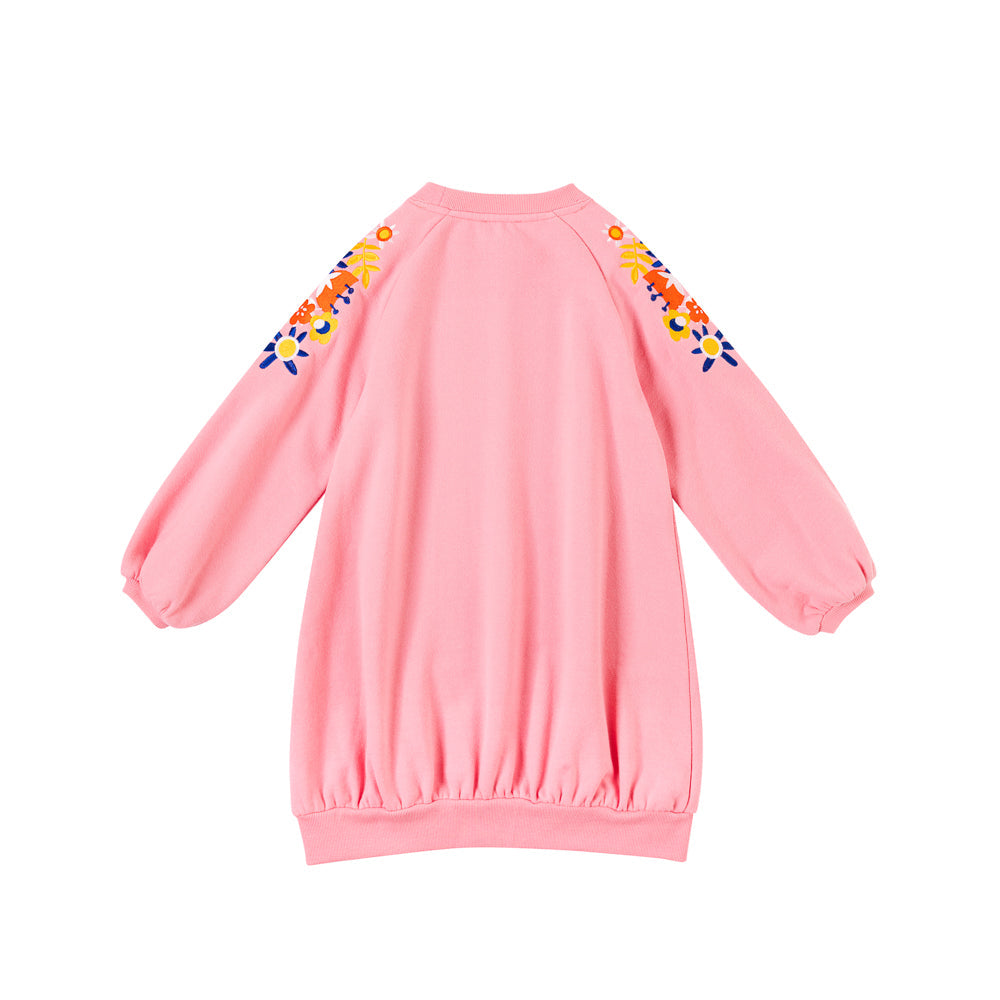 Girls Embroidery Flower On Shoulders Sweatshirt