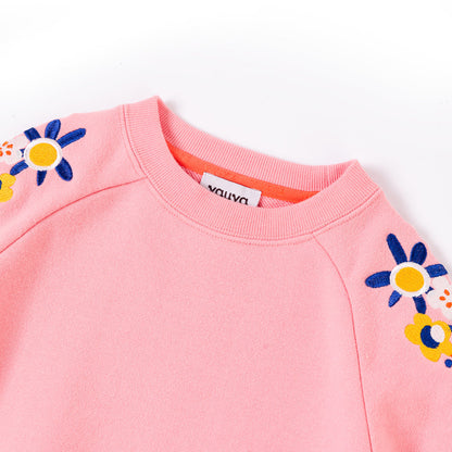 Girls Embroidery Flower On Shoulders Sweatshirt