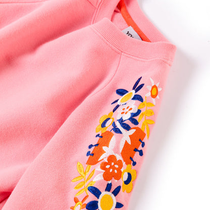 Girls Embroidery Flower On Shoulders Sweatshirt