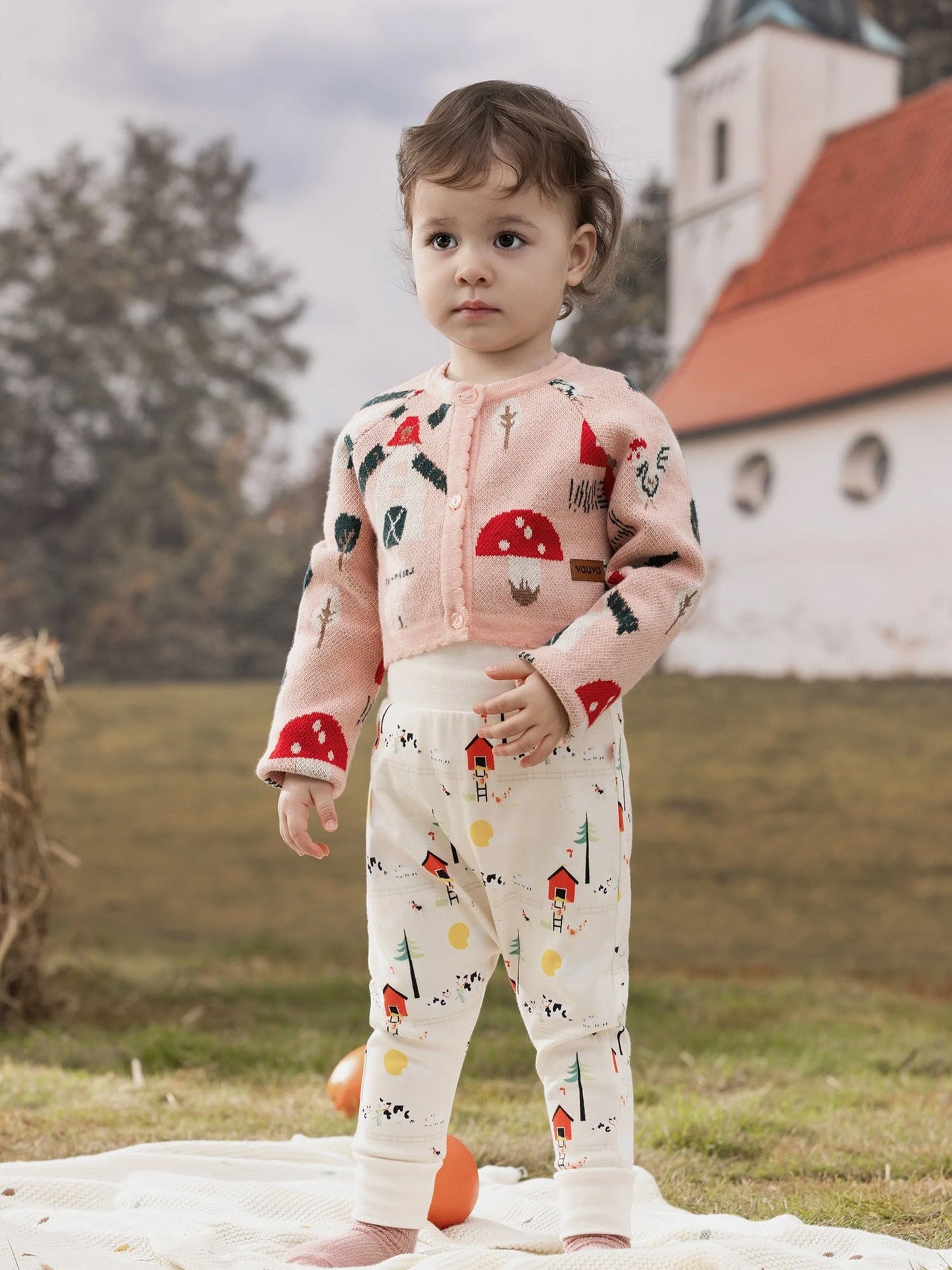 Baby Unisex Nordic Style All Over Print Cotton High Waist Trousers Pants