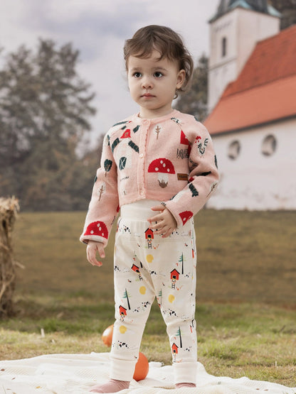 Baby Unisex Nordic Style All Over Print Cotton High Waist Trousers Pants
