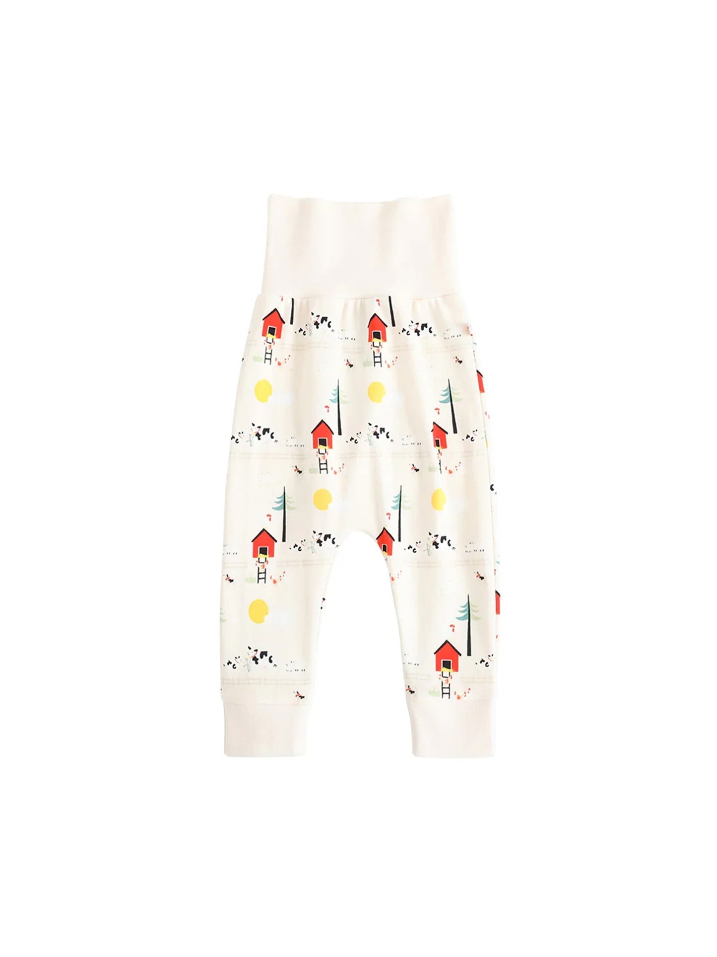 Baby Unisex Nordic Style All Over Print Cotton High Waist Trousers Pants
