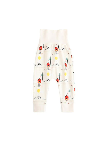 Baby Unisex Nordic Style All Over Print Cotton High Waist Trousers Pants