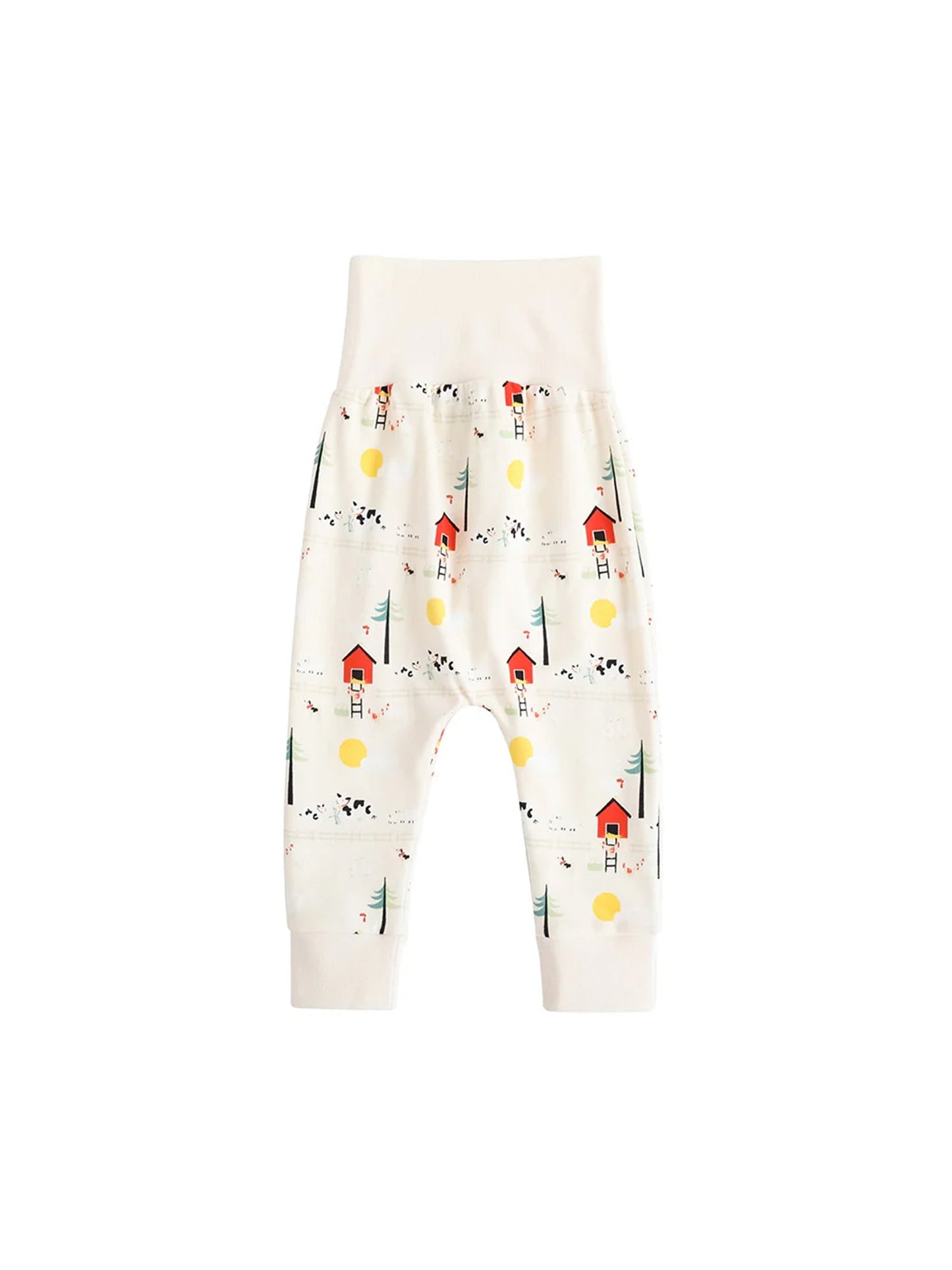 Baby Unisex Nordic Style All Over Print Cotton High Waist Trousers Pants