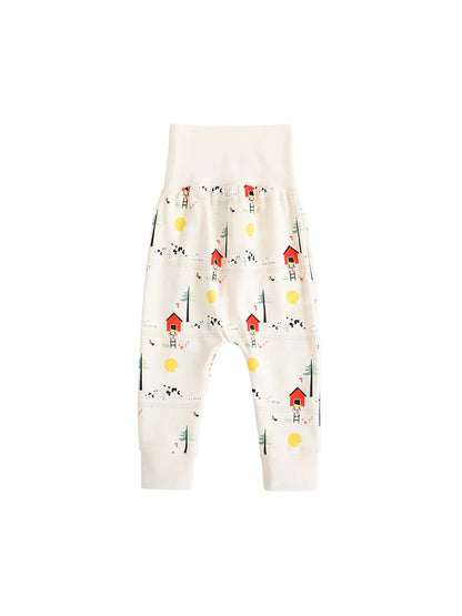 Baby Unisex Nordic Style All Over Print Cotton High Waist Trousers Pants