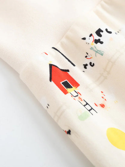 Baby Unisex Nordic Style All Over Print Cotton High Waist Trousers Pants