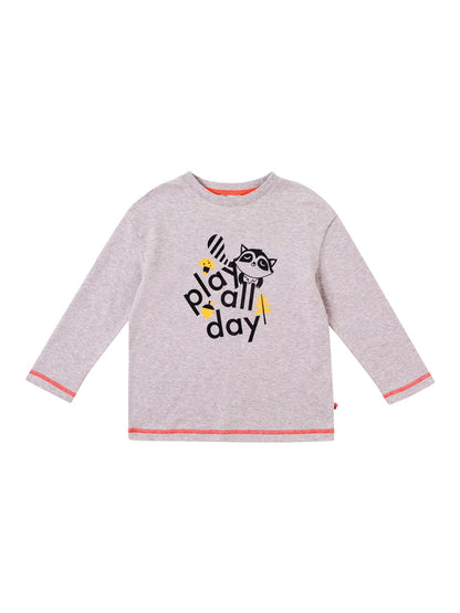 Boys Raccoon Play All Day Long Sleeves Tee