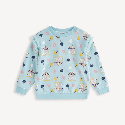 Unicorn-Print Frill Sweatshirt