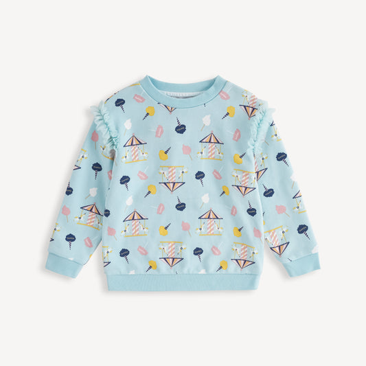 Unicorn-Print Frill Sweatshirt