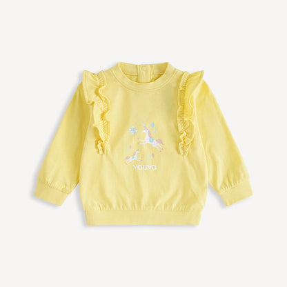 Unicorn-Print Frill Long Sleeve Top