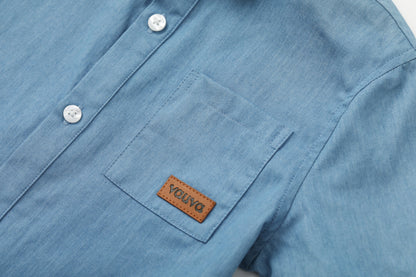 Toddler Plain Print Short Sleeves Shirt With Pocket