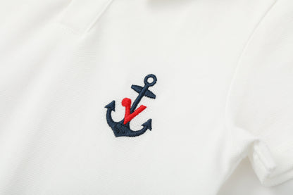 Baby Boy Sailor Hook Embroidered Shortie Polo Romper