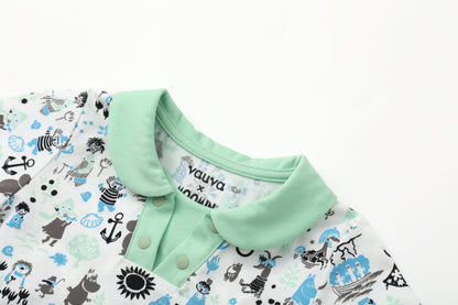 Baby Boy All Over Print Collar Top & Bottom Set