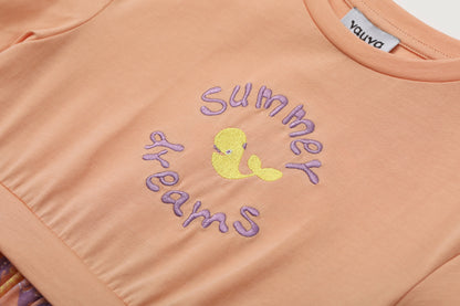 Toddler Girl Summer Dreams Embroidered Short Sleeve Dress - Apricot