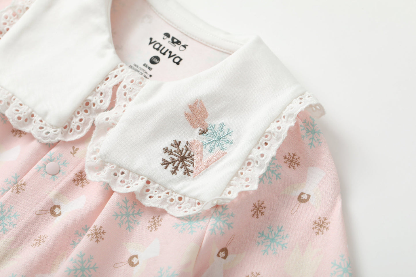 Angel-Print Puritan Collar Romper