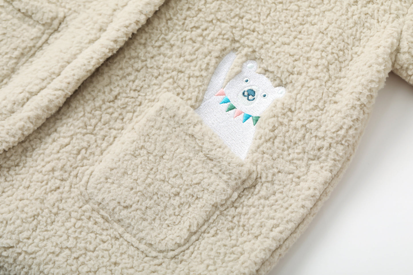 Bear-Embroidered Teddy Pramsuit