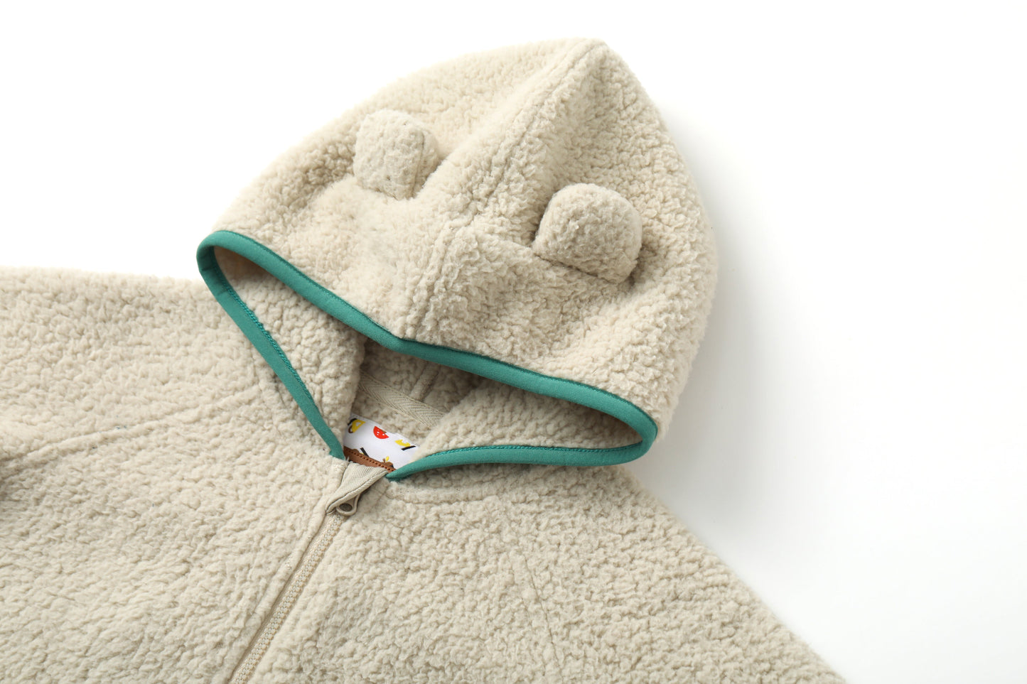 Bear-Embroidered Hooded Teddy Jacket