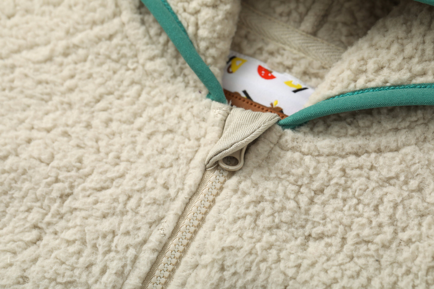 Bear-Embroidered Hooded Teddy Jacket