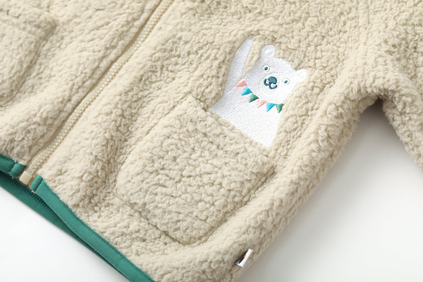 Bear-Embroidered Hooded Teddy Jacket