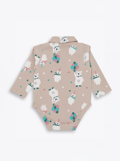 Bear-Print Long Sleeve Bodysuit
