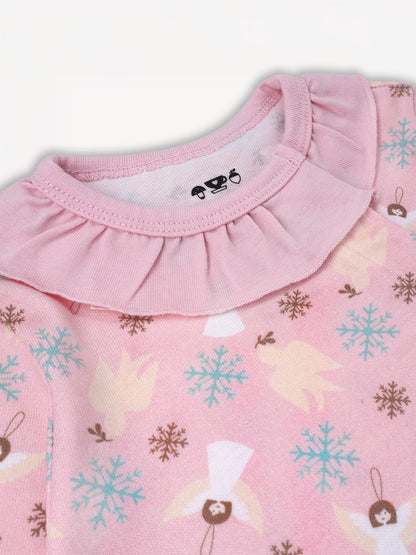 Angel-Print Ruffle Collar Romper