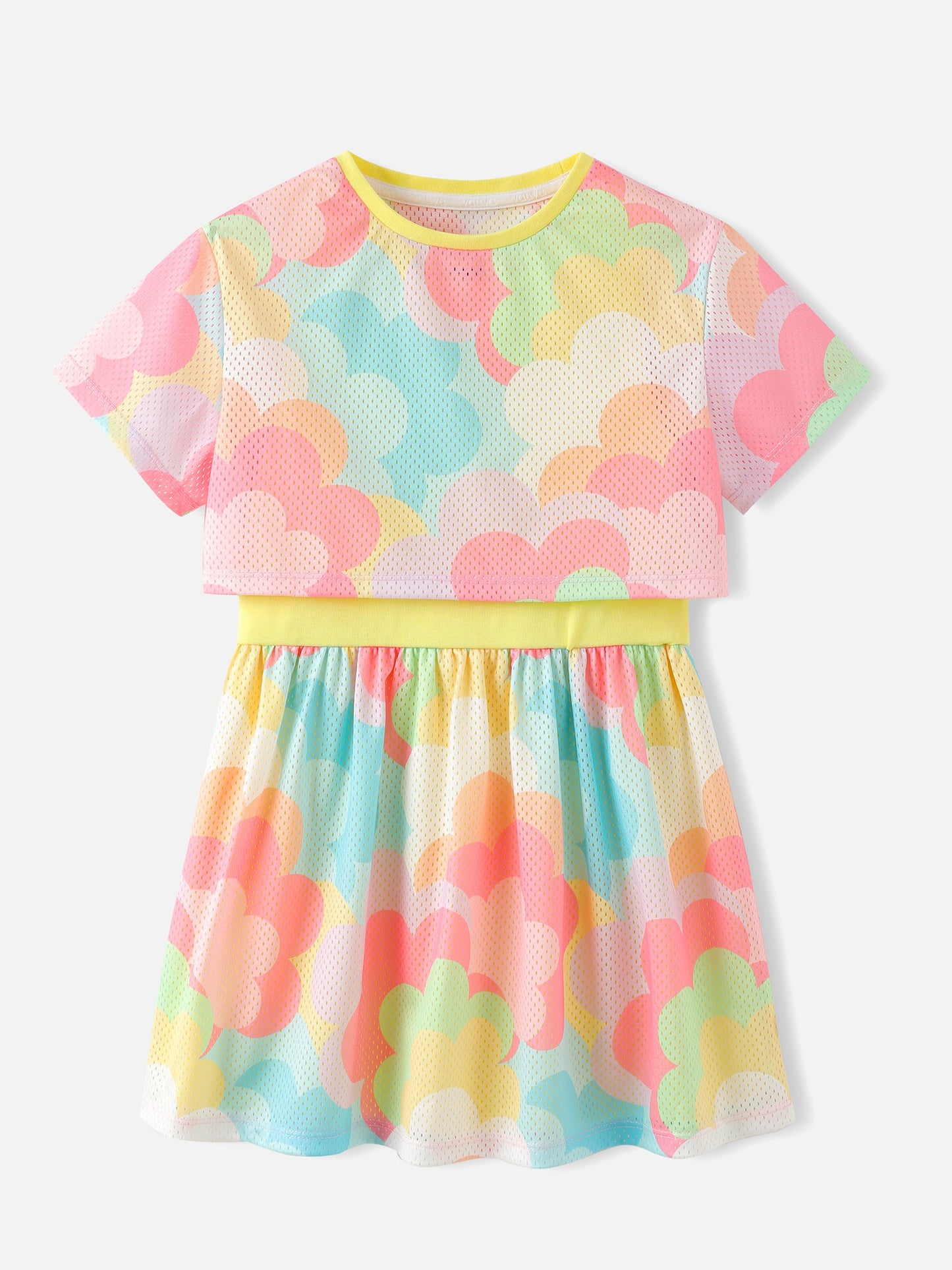 Girls Allover 2-In-1 Short Sleeves Dress
