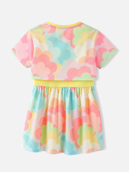 Girls Allover 2-In-1 Short Sleeves Dress