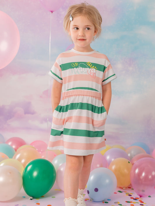 Girls Stripy Short Sleeves Dress