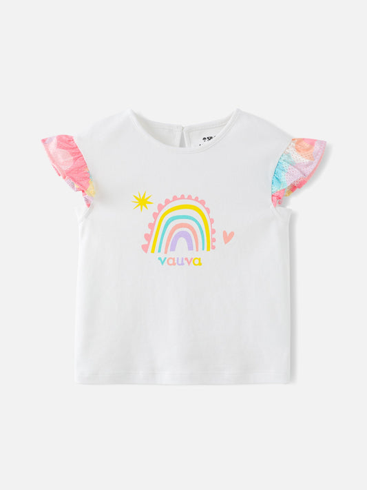 Girls Ruffle Sleeves Graphic Tee